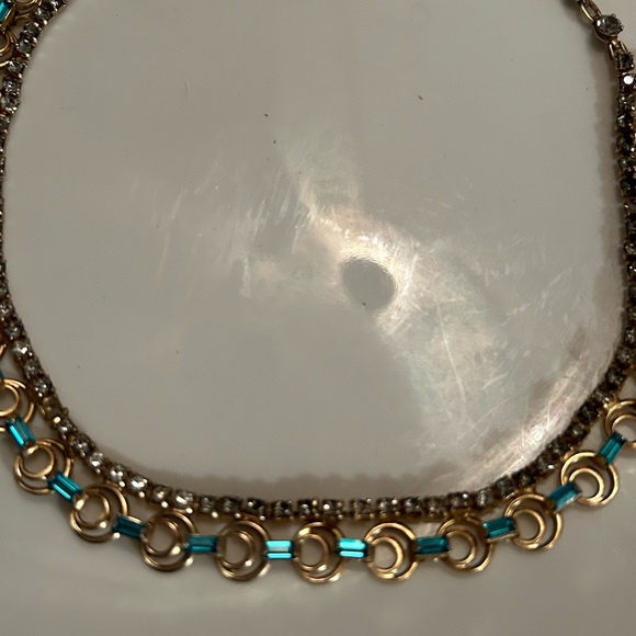 1950’s turquoise and clear crystal vintage choker shepherds hook. EUC - Picture 8 of 15